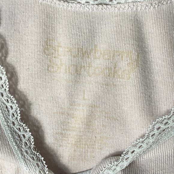 Cute Strawberry Shortcake Pink Lace Ribbed Tank Top Cottage Core Coquette Sz L - Picture 10 of 10